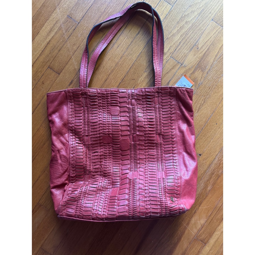 ELLIOTT LUCCA DISTRESSED + WOVEN SUPPLE LEATHER XL SHOPPER TOTE BAG‎ PURSE